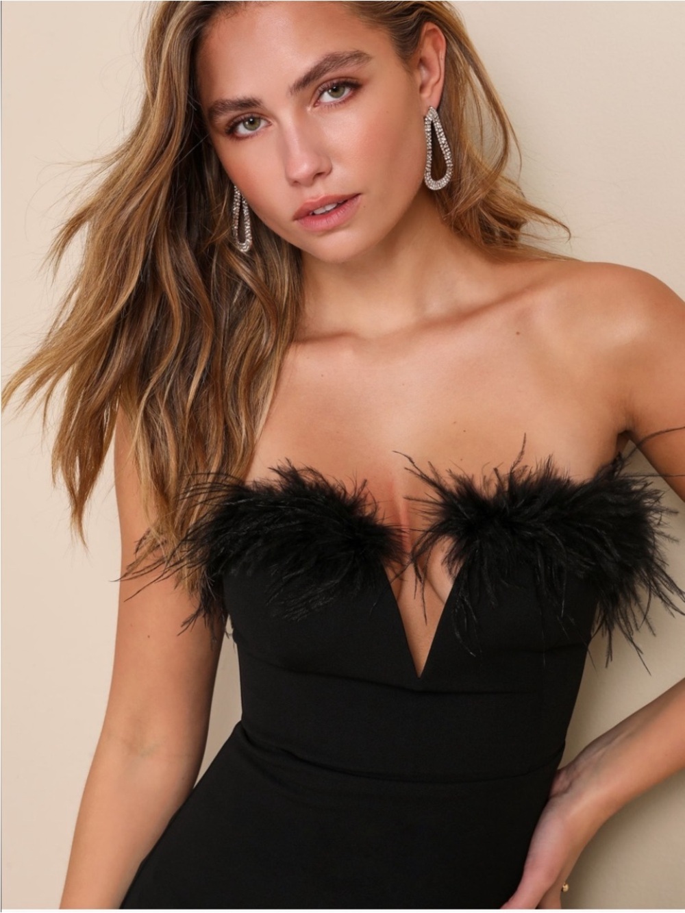 New Lulus Extraordinary Glam Black Feather-Trim Strapless Evening Gown Sz XS - Picture 3 of 9